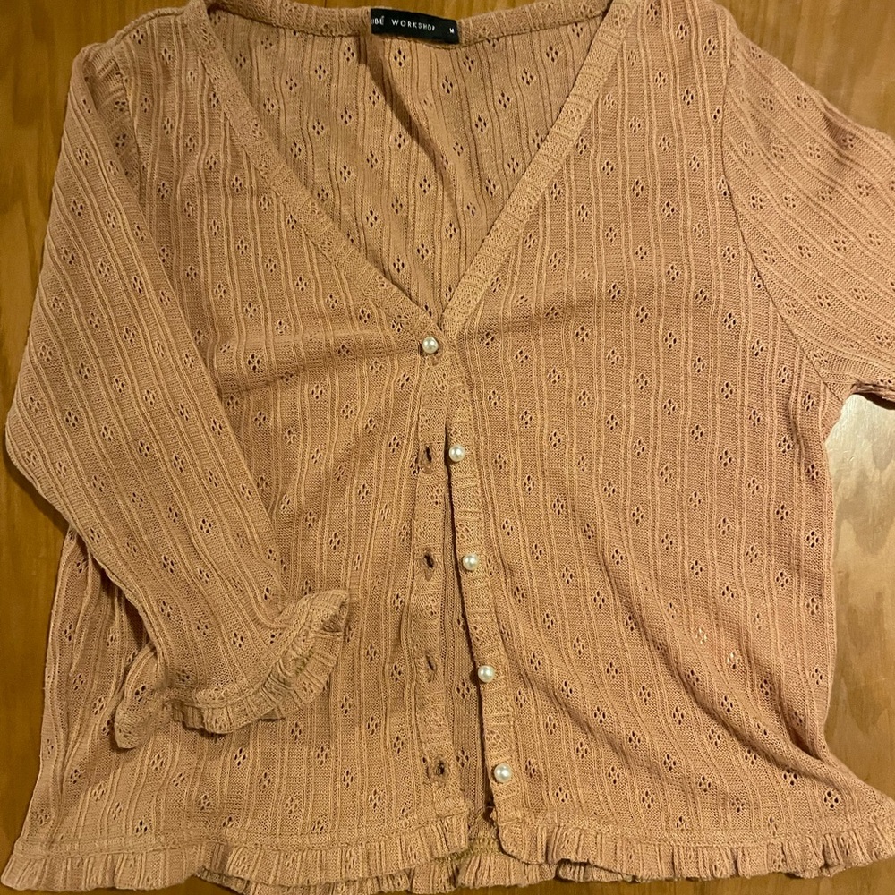 Ann Taylor Loft Pearl-Button Eyelet Cardigan